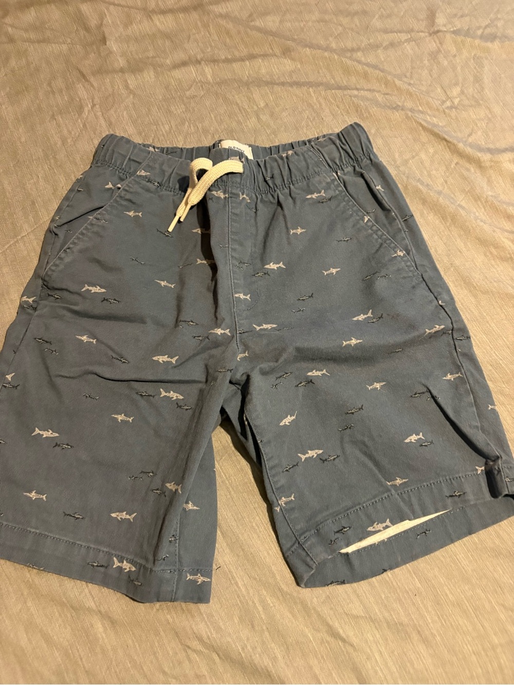 Kids Shark-Print Drawstring Athletic Shorts - Blue